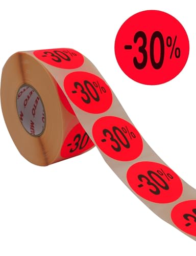 Original Meto Rabatt-Etiketten - -30% - (40 mm, rund, fluor rot, permanent, 1000 Etiketten auf Rolle, Haftetiketten 30004924) von Meto