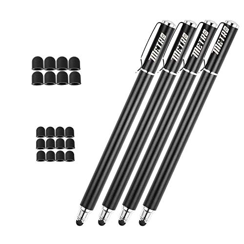 METRO Eingabestift Smartphone Touchstift Touch Pen 4 Stücke 2 in 1 Premium Stift Stylus mit 20 X Ersatzspitzen für Iphone Ipad Samsung Galaxy Handy und Tablets (4*Schwarz) von Metro