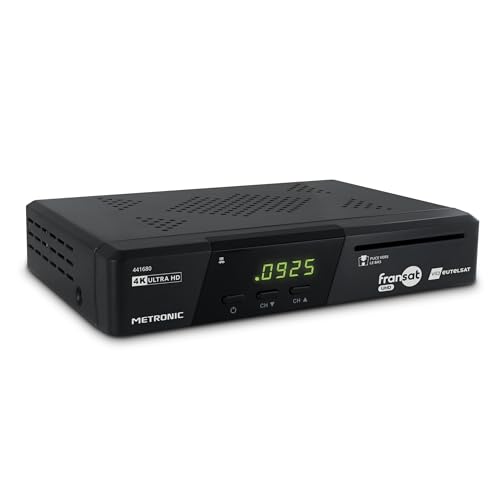 METRONIC 441680 Decoder Fransat 4K UHD HDR10 Satellit, kostenloser TNT-Empfang, Dolby Atmos-Sound, Dual-Power-USB-Anschluss, Fransat-Karte inklusive, Pause und TV-Wiedergabe (Time Shift) von Metronic