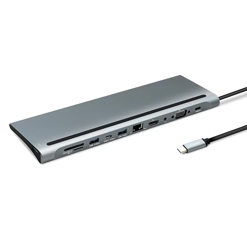 METRONIC USB-C Adapter 11 in 1, Dockingstation HDMI VGA RJ45 SD Micro SD, USB-C PD 100W Ladeanschluss, Audio-/Videoausgänge, Laptop PC - 395297 von Metronic