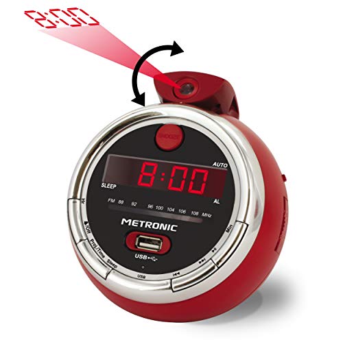 Metronic 477024 Radiowecker mit Projektion Radio FM Rote Anzeige Cherry von Metronic