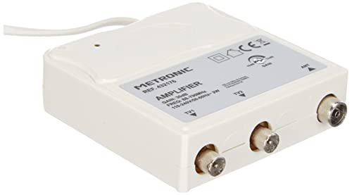 Metronic 432176 - Innenverstärker mit FM-UHF-Verstärkungsregulierung, einstellbarer Verstärkung bis zu 30 dB, 4G-Schutz, TV-Buchsen, Durchmesser 9,52 mm, Farbe: Weiß von Metronic