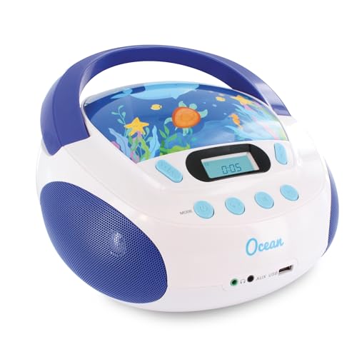 Metronic 477170 CD-Player für Kinder, Ozean, mit USB-/AUX-IN-Port blau/weiß von Metronic