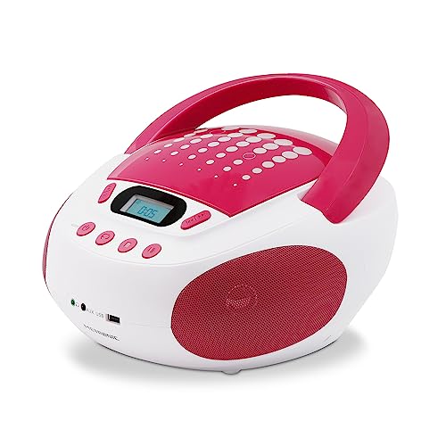 Metronic CD-Player für Kinder, MP3, Pop Pink, mit USB-Port, Stromversorgung oder Batterien, Weiß und Rosa von Metronic