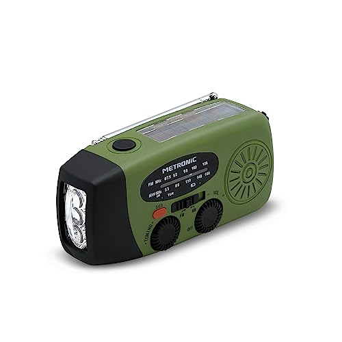 Metronic Dynamo FM-Radio, solarbetrieben, tragbar, 2000 mAh, mit SOS-Taste, LED-Taschenlampe, Grün und Schwarz – 477216 von Metronic