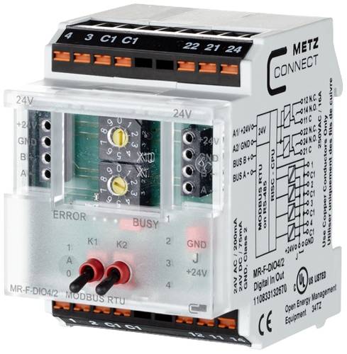 Metz Connect MR-F-DIO4/2 Modbus RTU Modbus-Modul 24 V/AC, 24 V/DC 200mA Anzahl Ausgänge:2 x Inhalt von Metz Connect