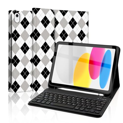 Mewealth Tastaturhülle für iPad 11. 10. Generation mit Stifthalter, kabellose Tastaturabdeckung für 11. A16 11 Zoll 2025, 10. Generation 10,9 Zoll 2022, Diamant kariert, schwarz-grau-weiß Mewealth Tastaturhülle für iPad 11. 10. Generation mit Stifthalter, kabellose Tastaturabdeckung für 11. A16 11 Zoll 2025, 10. Generation 10,9 Zoll 2022, Diamant kariert, schwarz-grau-weiß von Mewealth