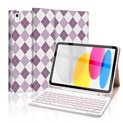 Mewealth Tastaturhülle für iPad 11. 10. Generation mit Stifthalter, kabellose Tastaturabdeckung für 11. A16 11 Zoll 2025, 10. Generation 10,9 Zoll 2022, Diamantkariertes Karomuster, Violett-Weiß Mewealth Tastaturhülle für iPad 11. 10. Generation mit Stifthalter, kabellose Tastaturabdeckung für 11. A16 11 Zoll 2025, 10. Generation 10,9 Zoll 2022, Diamantkariertes Karomuster, Violett-Weiß von Mewealth