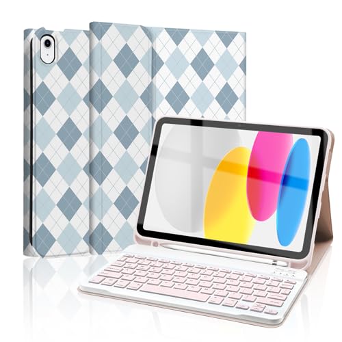 Mewealth Tastaturhülle für iPad 11. 10. Generation mit Stifthalter, kabellose Tastaturabdeckung für 11. A16 11 Zoll 2025, 10. Generation 10,9 Zoll 2022, Diamond Checkered Plaid DeepSkyBlue-White Mewealth Tastaturhülle für iPad 11. 10. Generation mit Stifthalter, kabellose Tastaturabdeckung für 11. A16 11 Zoll 2025, 10. Generation 10,9 Zoll 2022, Diamond Checkered Plaid DeepSkyBlue-White von Mewealth
