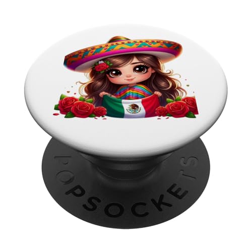 Cute Chibi Mexicana Zarape Mexican Pride Sombrero Chicana PopSockets Klebender PopGrip von MexiColor