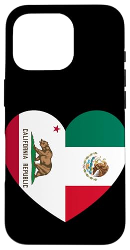 California and Mexico Flags: Heart Shaped Unity Hülle für iPhone 16 Pro von Mexico Love Pride Merch