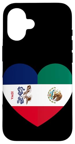 Iowa and Mexico Flags: Heart Shaped Unity Hülle für iPhone 16 von Mexico Love Pride Merch
