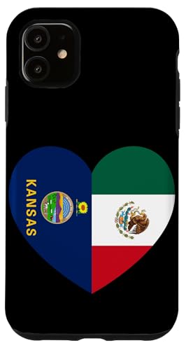 Kansas and Mexico Flags: Heart Shaped Unity Hülle für iPhone 11 von Mexico Love Pride Merch