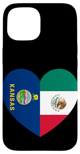 Kansas and Mexico Flags: Heart Shaped Unity Hülle für iPhone 15 von Mexico Love Pride Merch