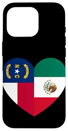 N. Carolina and Mexico Flags: Heart Shaped Unity Hülle für iPhone 16 Pro von Mexico Love Pride Merch