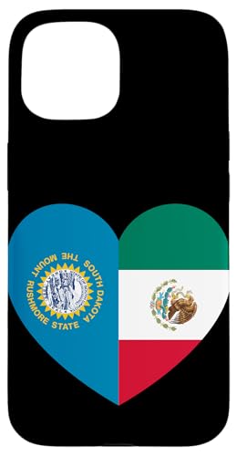 South Dakota and Mexico Flags: Heart Shaped Unity Hülle für iPhone 15 von Mexico Love Pride Merch
