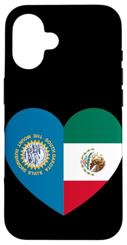 South Dakota and Mexico Flags: Heart Shaped Unity Hülle für iPhone 16 von Mexico Love Pride Merch