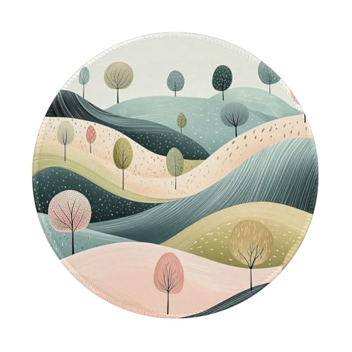Mexpekil Boho Tree Mountain Mauspad mit rutschfester Gummiunterseite, Gaming-Mauspad, kleines rundes Mauspad mit genähten Kanten, Schreibtischzubehör für Arbeiten, Gaming, 20,3 cm von Mexpekil