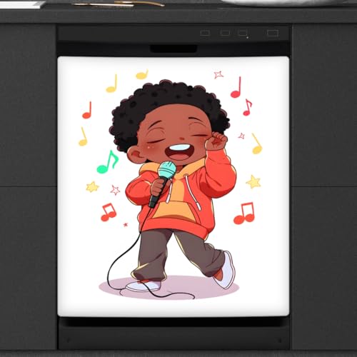 Mexpekil Geschirrspüler Magnetische Abdeckung, Little Boy Singing mit Mikrofon Magnetisch Geschirrspüler Aufkleber Abdeckung Magnetische Abdeckung für Geschirrspüler Küche Art Decor von Mexpekil