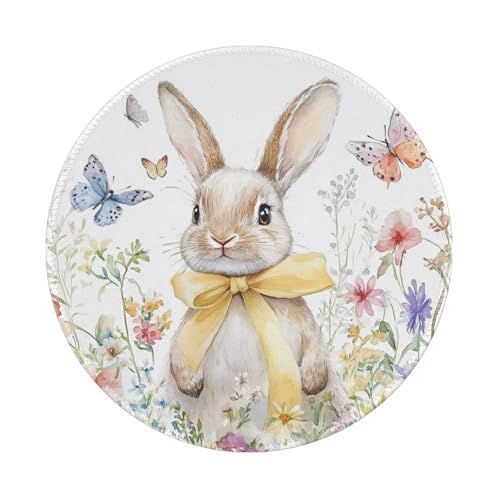 Mexpekil Mauspad mit Aquarell-Hasen-Blumenmuster, mit rutschfester Gummiunterseite, Gaming-Mauspad, kleines rundes Mauspad mit genähten Kanten, Schreibtischzubehör für Arbeit, Gaming, 20,3 cm Mexpekil Mauspad mit Aquarell-Hasen-Blumenmuster, mit rutschfester Gummiunterseite, Gaming-Mauspad, kleines rundes Mauspad mit genähten Kanten, Schreibtischzubehör für Arbeit, Gaming, 20,3 cm von Mexpekil