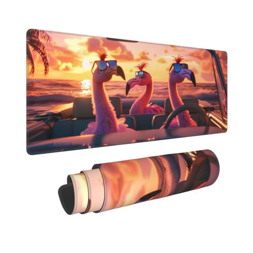Mexpekil Mauspad mit Flamingos, Motiv: Meeres-Sonnenuntergang, mit rutschfester Gummiunterseite, 80 x 30 cm, Gaming-Mauspad, große Schreibtischunterlage, wasserdichte Tastatur und Mauspad, von Mexpekil