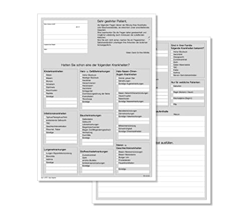 Anamnesebogen für Ärzte und Heilpraktiker, DIN A4 Hochformat, 2-seitig, weiß, 100 Blatt von Meyer-Wagenfeld