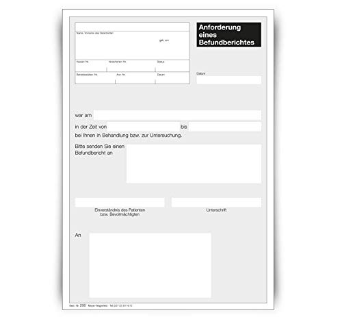 Befundanforderung - Praxisformular für Ärzte, DIN A5 Format, geblockt | 100 Blatt von Meyer-Wagenfeld