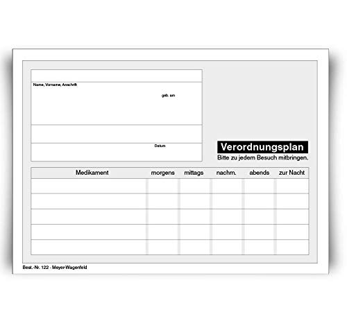 Medikamenten Verordnung | Medikamenten Einnahmeplan |DIN A6 Format | geblockt, 500 Blatt von Meyer-Wagenfeld