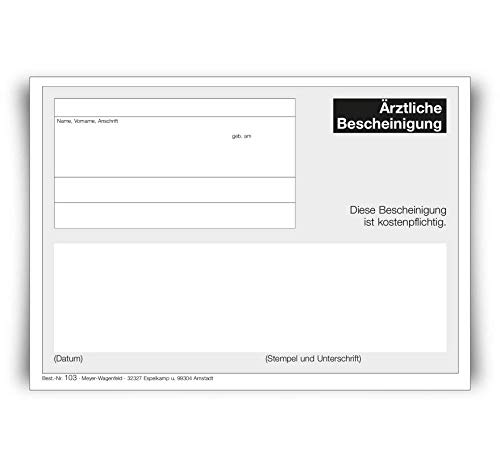 Meyer-Wagenfeld | Ärztliche Bescheinigung | Attest Block | DIN A6 Format | 1 Block mit je 100 Blatt Meyer-Wagenfeld | Ärztliche Bescheinigung | Attest Block | DIN A6 Format | 1 Block mit je 100 Blatt von Meyer-Wagenfeld