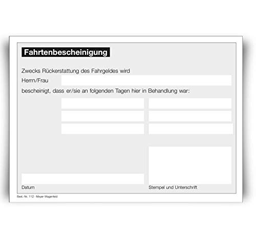 Praxisformular "Fahrtenbescheinigung", DIN A6 Format, geblockt | 100 Blatt von Meyer-Wagenfeld