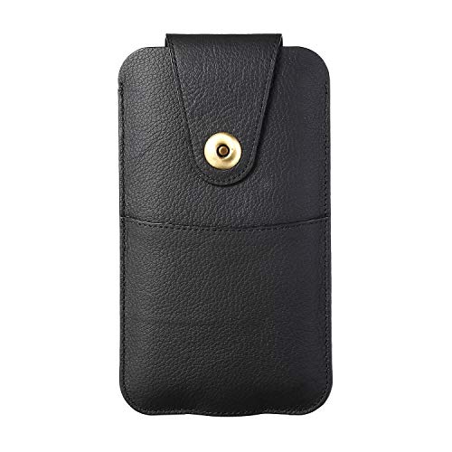Mfzifya Echtes Leder Handy-Gürteltasche mit Gürtelschnalle Vertikale Gürteltasche Geeignet für: Galaxy A54/A55/A56/A57, iPhone 14/15/16/17 Pro Max etc (Schwarz ML09368 6,9") von Mfzifya