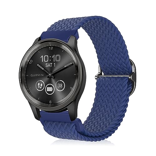 MiKoyi 20mm Geflochtenes Armband für Garmin Vivoactive 5/Garmin vívomove Trend/Garmin Venu Sq 2/Sq 2 music/2 Plus, Nylon Sport Uhrenarmband für Garmin vivoactive 3/3 music/Forerunner 645 - Blau von MiKoyi