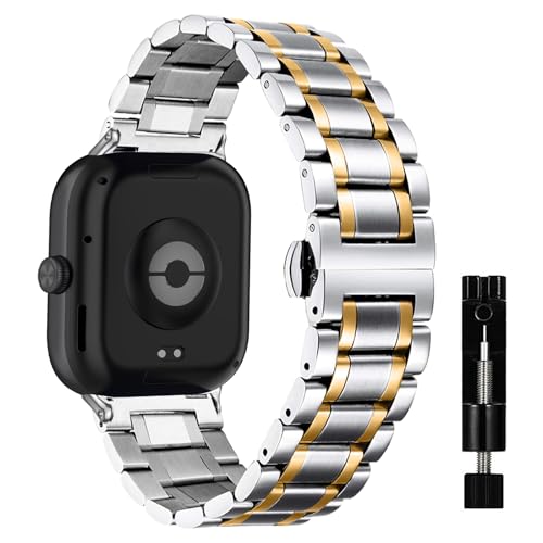 MiKoyi Armband Kompatibel mit Xiaomi Redmi Watch 5/Smart Band 9 Pro/Smart Band 8 Pro, Ersatzbänd Edelstahl Metall Armband Uhrenarmband Verschleißfest Band für Xiaomi Redmi Watch 4, Silber Gold von MiKoyi