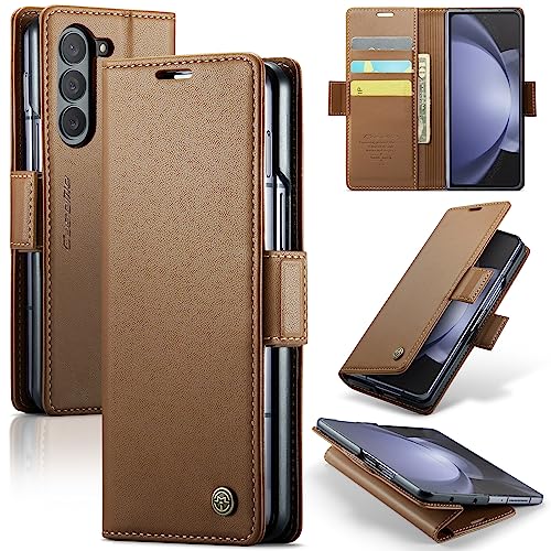 MiKoyi Hülle Kompatibel mit Samsung Galaxy Z Fold 5, [3 Kartenfächer] [Magnet Verschluss] Leder schutzhülle Klapphülle Ledertasche Hülle für Samsung Galaxy Z Fold 5, Braun von MiKoyi