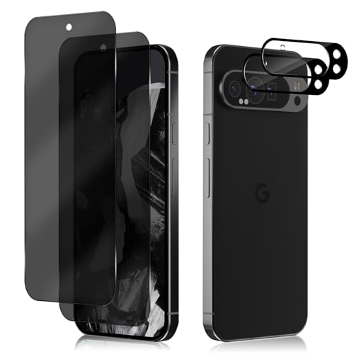 MiKoyi Sichtschutz Schutzfolie für Google Pixel 9 Pro 5G, [2+2 Stück] Gehärtetes Glas Folie Privacy Displayschutz Kameraschutz Anti Spy Schutz 9H Härte Blickschutzfolie für Google Pixel 9 Pro von MiKoyi