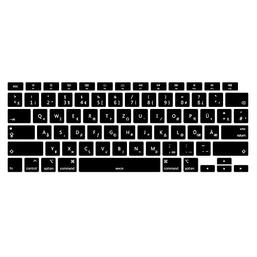 MiNGFi Deutsche QWERTZ Silikon Tastatur Schutz Abdeckung für MacBook Air 13" Touch ID Modell M1 A2337 A2179 (2020+) US/ANSI Tastaturlayout - Schwarz von MiNGFi