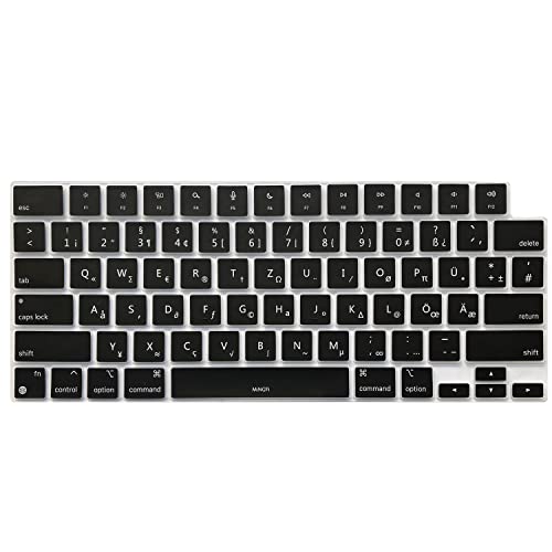 MiNGFi Deutsche QWERTZ Silikon Tastatur Schutz Abdeckung für MacBook Air M2 13.6" A2681 Pro 14" 16" M1/M2 Pro/Max A2779(2023) A2442 A2780(2023) A2485 Touch ID US/ANSI Tastaturlayout - Schwarz von MiNGFi