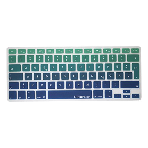 MiNGFi Deutsche QWERTZ Silikon Tastatur Schutz Abdeckung für MacBook Pro/Air (2008-2015) Modell A1278 A1286 A1369 A1398 A1425 A1466 A1502 EU/ISO Tastaturlayout - Grün zu Blau von MiNGFi