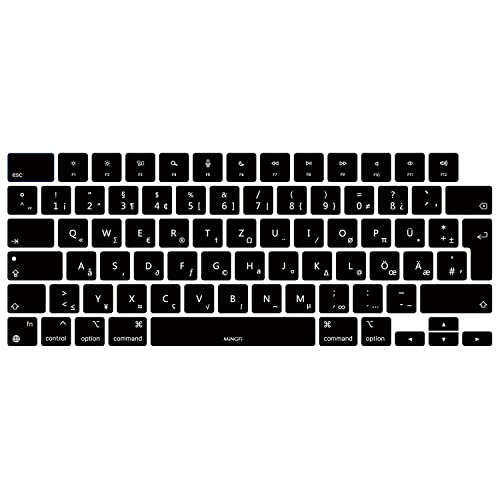 MiNGFi Deutsche QWERTZ Silikon Tastatur Schutz Abdeckung für MacBook Pro 14" A2442 (2021+) MacBook Pro 16" A2485 (2021+) M1 Pro/Max chip Touch ID EU/ISO Tastaturlayout - Schwarz von MiNGFi