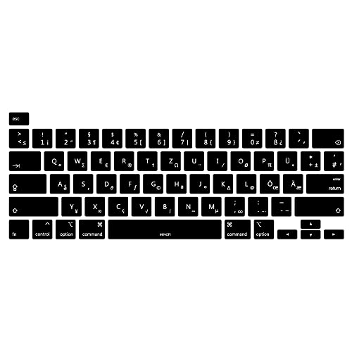 MiNGFi Deutsche QWERTZ Silikon Tastatur Schutz Abdeckung für MacBook Pro 16" M1 (2019+) Modell A2141 MacBook Pro 13" (2020+) Modell A2338 A2289 A2251 US/ANSI Tastaturlayout - Schwarz von MiNGFi