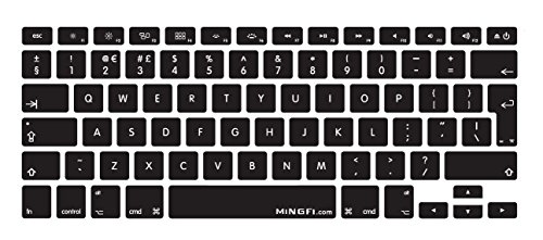 MiNGFi Englisch QWERTY Silikon Tastatur Schutz Abdeckung für MacBook Pro/Air (2008-2015) Modell A1278 A1286 A1369 A1398 A1425 A1466 A1502 EU/ISO Tastaturlayout - Schwarz von MiNGFi