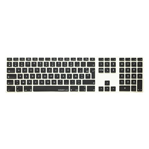 MiNGFi Französisch AZERTY Silikon Tastatur Schutz Abdeckung für Apple USB verkabelt Keyboard mit Ziffernblock (2007-2016) Modell A1243 EU/ISO Tastaturlayout - Schwarz von MiNGFi