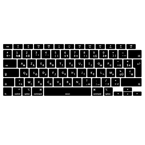MiNGFi Französisch AZERTY Silikon Tastatur Schutz Abdeckung für MacBook Air 13" Touch ID Modell M1 A2337 A2179 (2020+) EU/ISO Tastaturlayout - Schwarz von MiNGFi