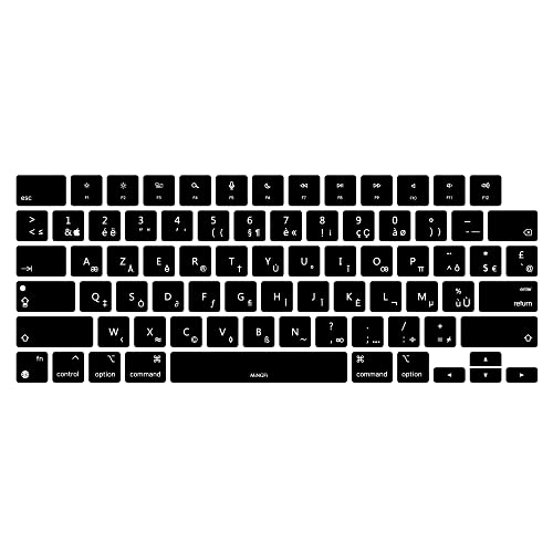 MiNGFi Französisch AZERTY Silikon Tastatur Schutz Abdeckung für MacBook Air M2 13.6" A2681 Pro 14" 16" M1/M2 Pro/Max A2779(2023) A2442 A2780(2023) A2485 Touch ID US/ANSI Tastaturlayout - Schwarz von MiNGFi