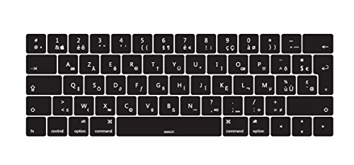 MiNGFi Französisch AZERTY Silikon Tastatur Schutz Abdeckung für MacBook Pro 13/15" Touch Bar (2016-2019) Modell A1706 A1707 A1989 A1990 A2159 EU/ISO Tastaturlayout - Schwarz von MiNGFi