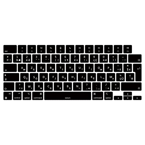 MiNGFi Französisch AZERTY Silikon Tastatur Schutz Abdeckung für MacBook Pro 14" A2442 (2021+) MacBook Pro 16" A2485 (2021+) M1 Pro/Max chip Touch ID EU/ISO Tastaturlayout - Schwarz von MiNGFi