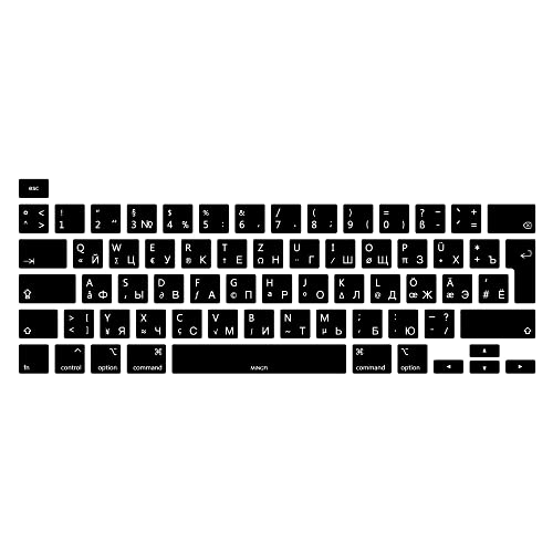 MiNGFi Russisch/QWERTZ Silikon Tastatur Schutz Abdeckung für MacBook Pro 16" M1 (2019+) Modell A2141 MacBook Pro 13" (2020+) Modell A2338 A2289 A2251 EU/ISO Tastaturlayout - Schwarz von MiNGFi