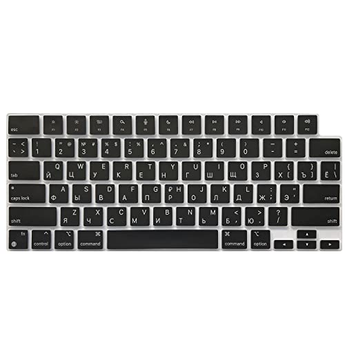MiNGFi Russisch Silikon Tastatur Schutz Abdeckung für MacBook Air M2 13.6" A2681 Pro 14" 16" M1/M2 Pro/Max A2779(2023) A2442 A2780(2023) A2485 Touch ID US/ANSI Tastaturlayout - Schwarz von MiNGFi