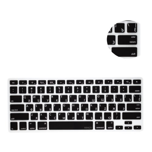MiNGFi Russisch Silikon Tastatur Schutz Abdeckung für MacBook Pro/Air (2008-2015) Modell A1278 A1286 A1369 A1398 A1425 A1466 A1502 US/ANSI Tastaturlayout - Schwarz von MiNGFi