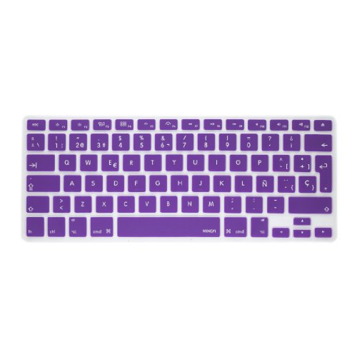 MiNGFi Spanisch Silikon Tastatur Schutz Abdeckung für MacBook Pro/Air (2008-2015) Modell A1278 A1286 A1369 A1398 A1425 A1466 A1502 EU/ISO Tastaturlayout - Lila von MiNGFi
